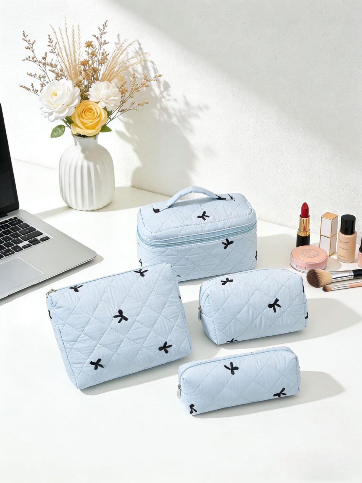 Embroidery Vertical Large Capacity Portable Toiletry Makeup Bag