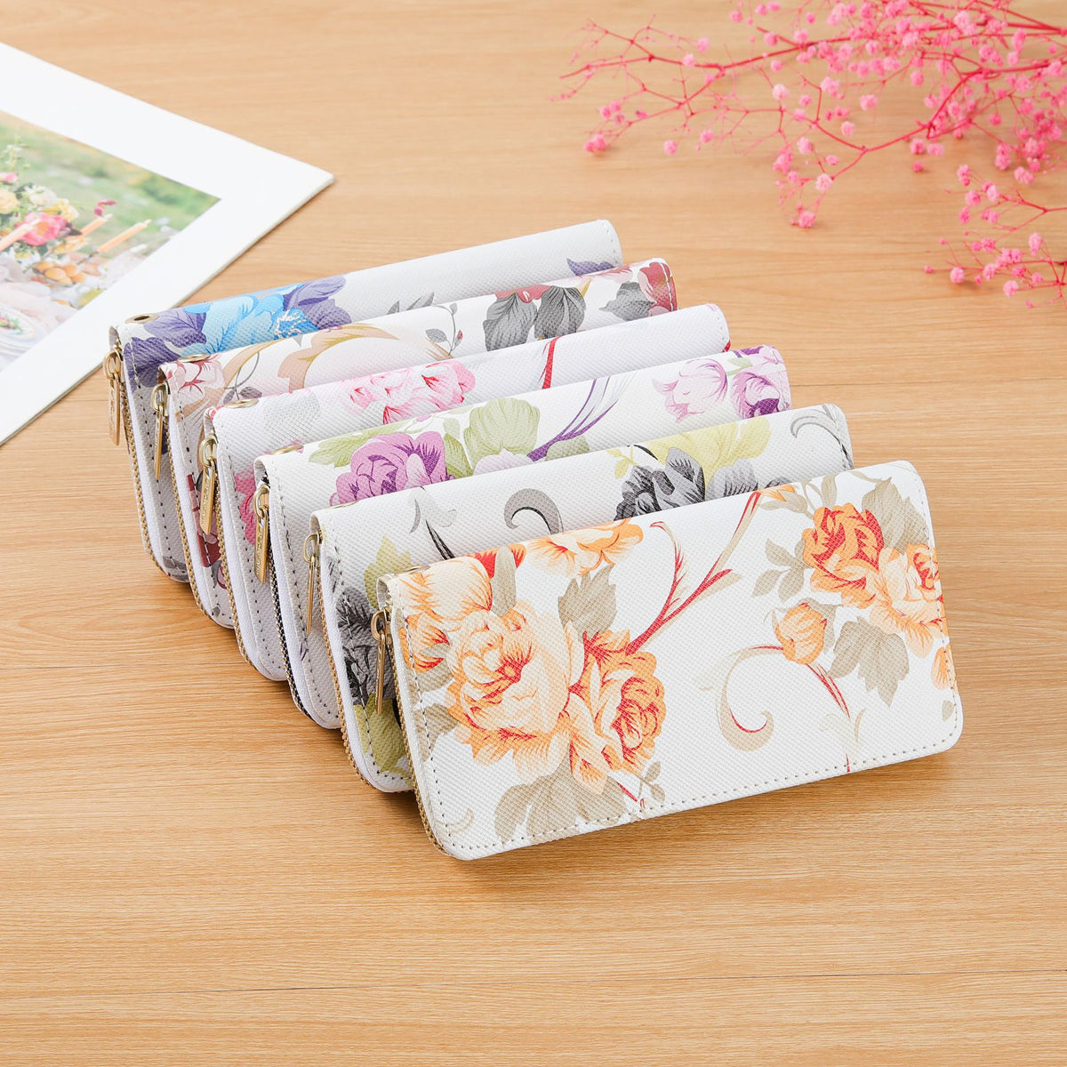 Women's Long Single-layer Printed Rose Mobile Clutch Ladies Wallet
