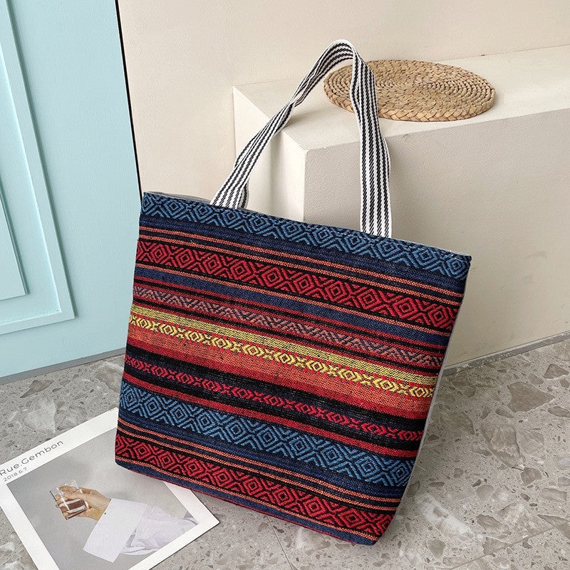 Women's Ethnic Style Canvas Large Jacquard Embroidered Elephant Versatile Shoulder Bags