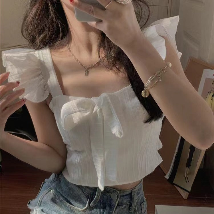 Women's Style Short Padded Strap Bow Flying Tanks Camis