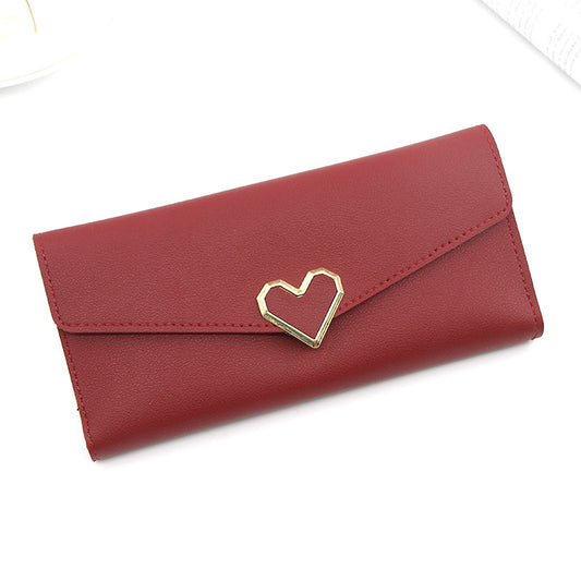 Women's Long Heart-shaped Three-fold Leather Fresh Ladies Wallets