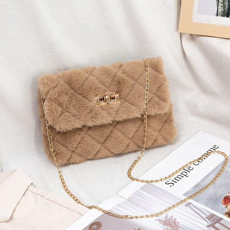 Charming Women's Furry Fashionable Korean Chain Crossbody Bags