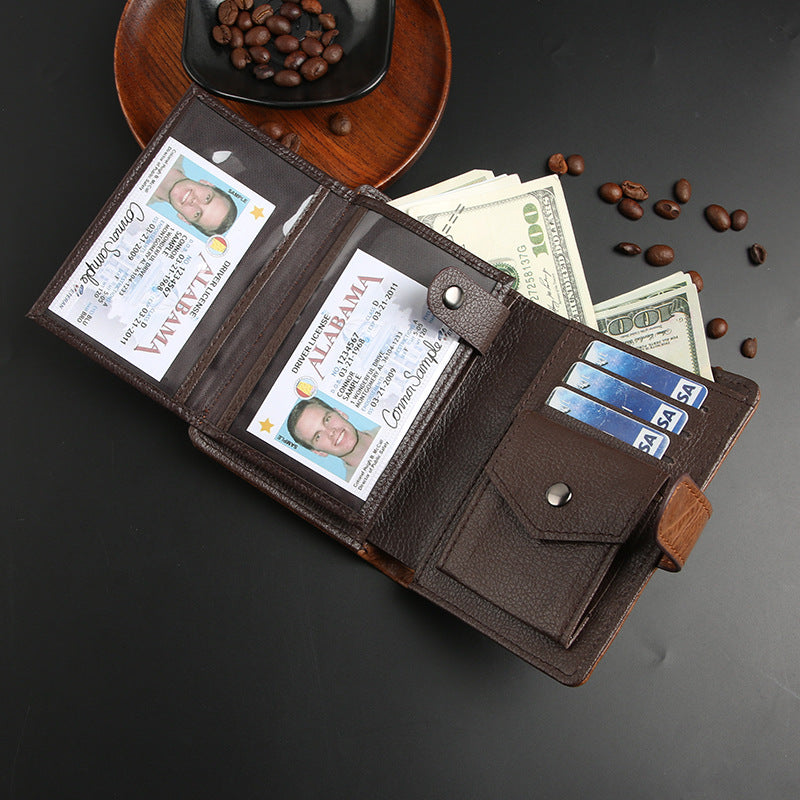Men's Short Business Retro Style Leather Vertical Account Men's Wallet