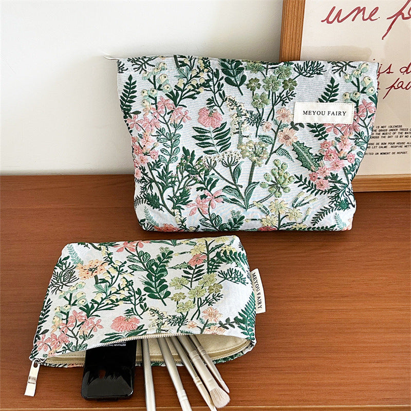Vintage Flowers Branches Leaves Large Storage Hand-held Portable Makeup Bag