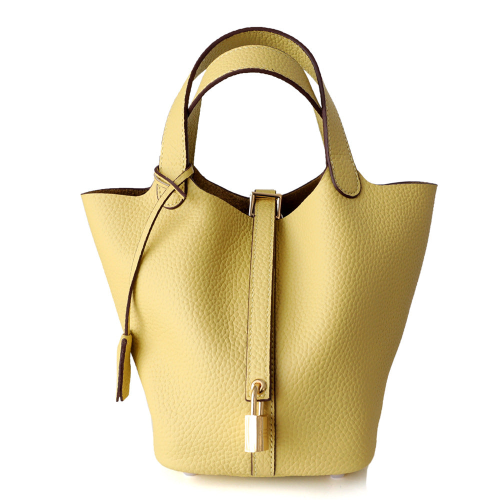 Women's Vegetable Basket Genuine Leather Commuter Lychee Pattern Handbags