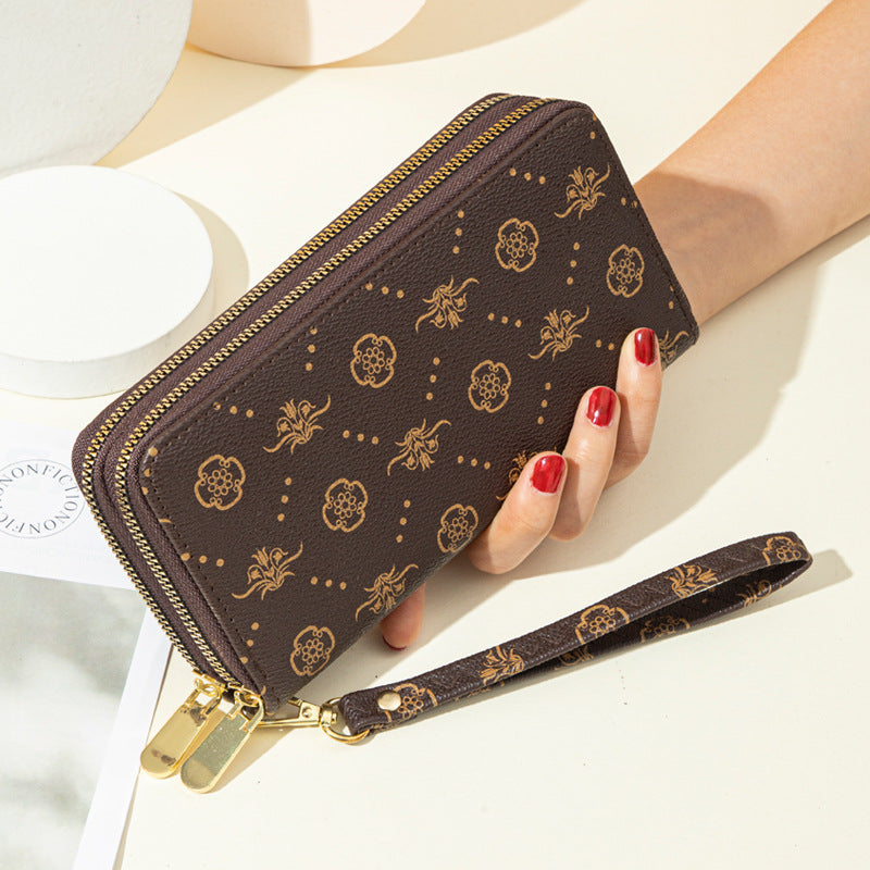 Women's Double Zip Clutch Printed Long Large Ladies Wallet