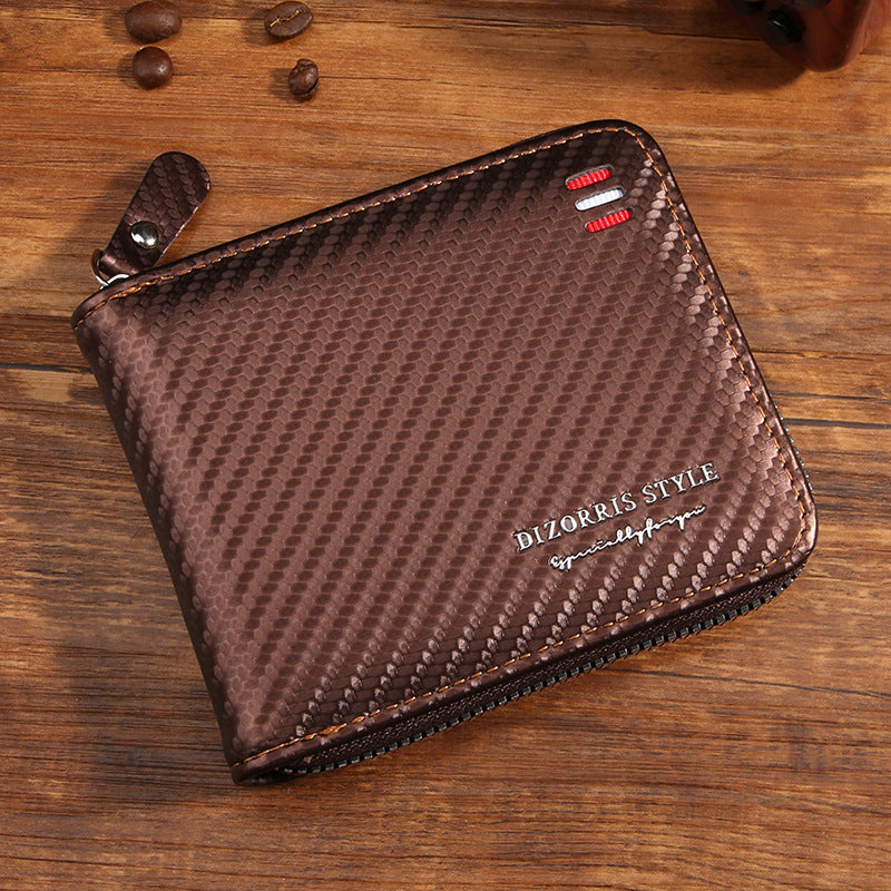 Men's Short Horizontal Zipper Vintage Cubic Men's Wallet