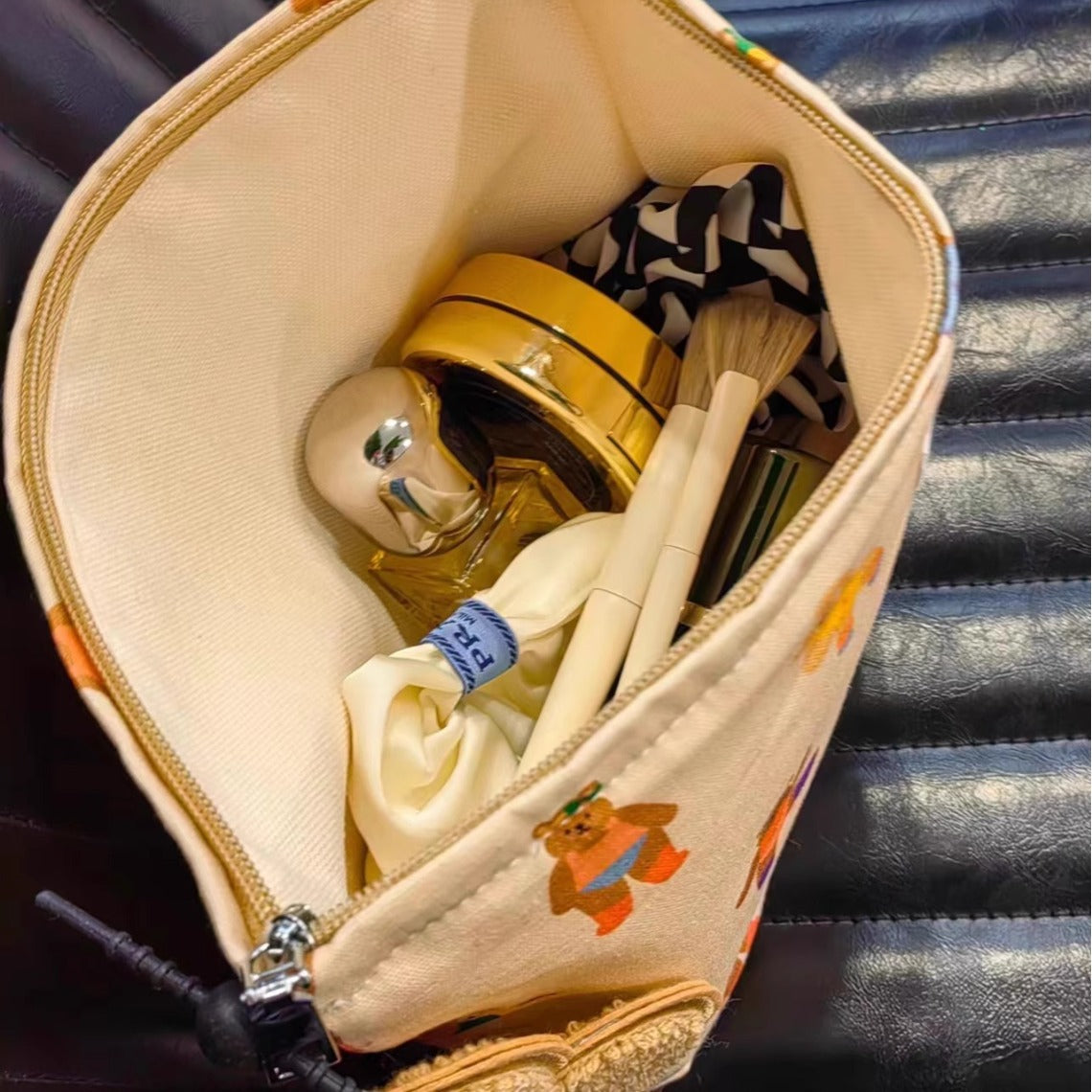 Women's Cute Little Bear Canvas Portable Large Cosmetic Bags