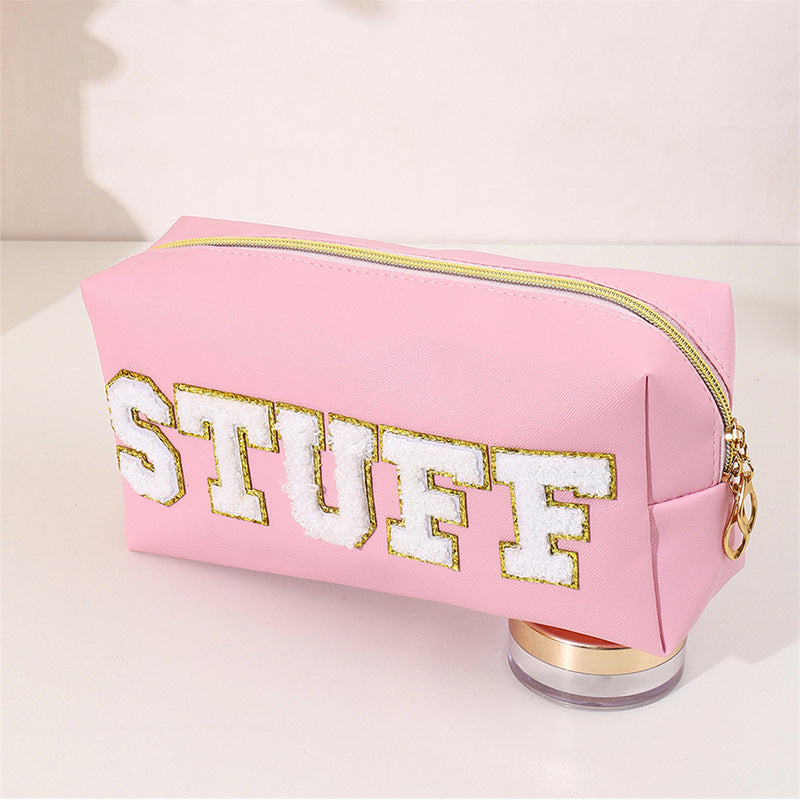 Embroidery Lettered Make-up Chenille Waterproof Large Makeup Bag