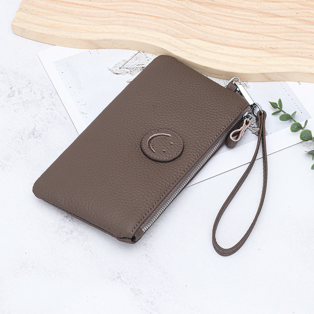 Women's First Layer Cowhide Long Clutch Fashion Smiley Ladies Wallet