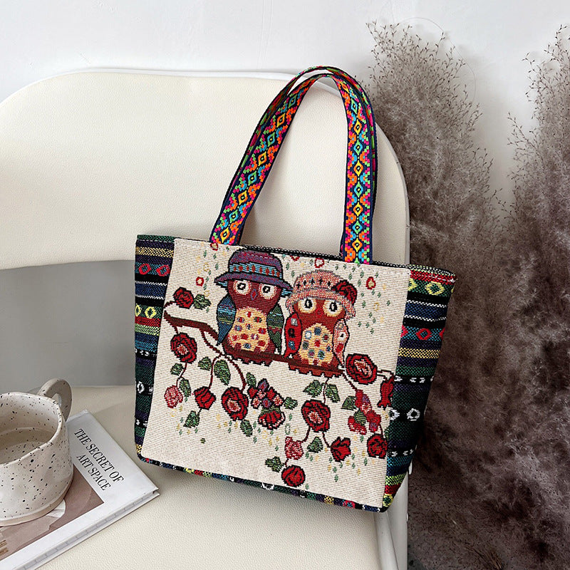 Women's Ethnic Style Embroidered Artistic Retro Large Capacity Linen Handbags