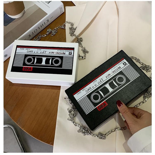 Women's Personalized Radio Trendy Box Tape Chain Shoulder Bags