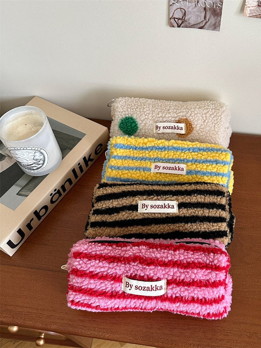 Plush Pencil Large Capacity Color Polka Cosmetic Bags