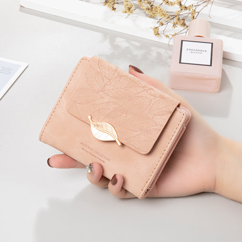 Women's Short Simple Vintage Frosted Leaf Fashion Ladies Wallet