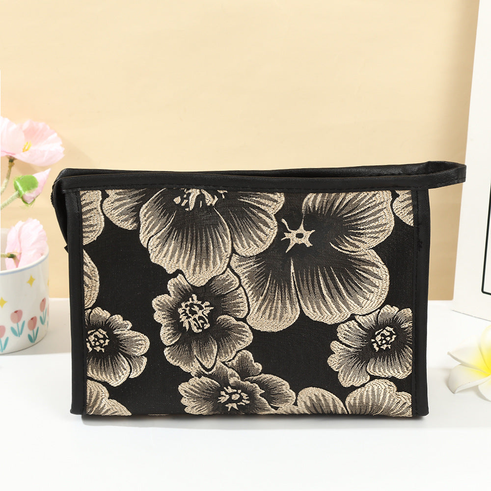 Vintage Flower Fashion Clutch Large Capacity Portable Makeup Bag