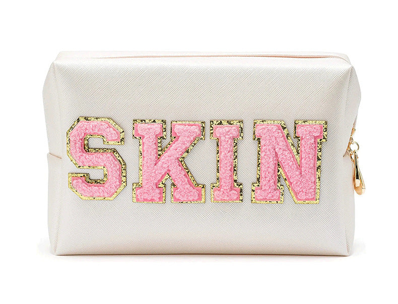 Embroidery Lettered Make-up Chenille Waterproof Large Makeup Bag