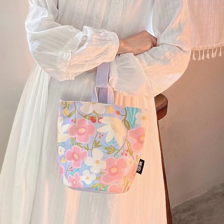 Fresh Flower Portable Canvas Out Shopping Handbags