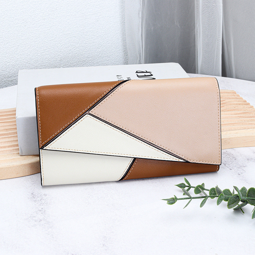 Women's Cowhide Stitching Contrast Color Large Capacity Purses