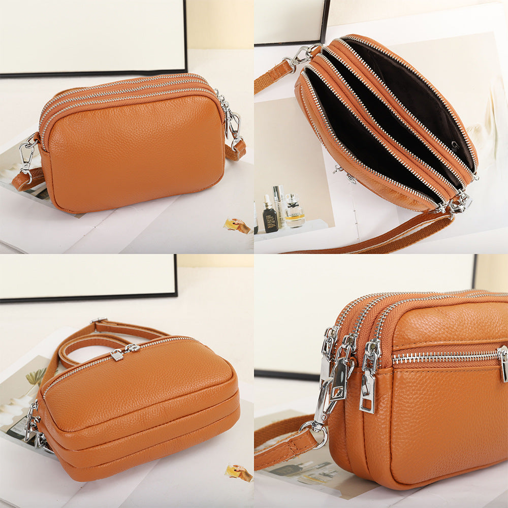 Women's Genuine Leather Fashionable Large Capacity Zip Small Square Bags