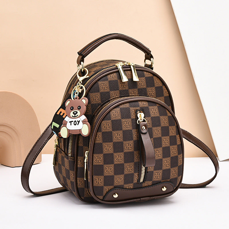 Women's Soft Leather Printing Contrast Color Simple Backpacks
