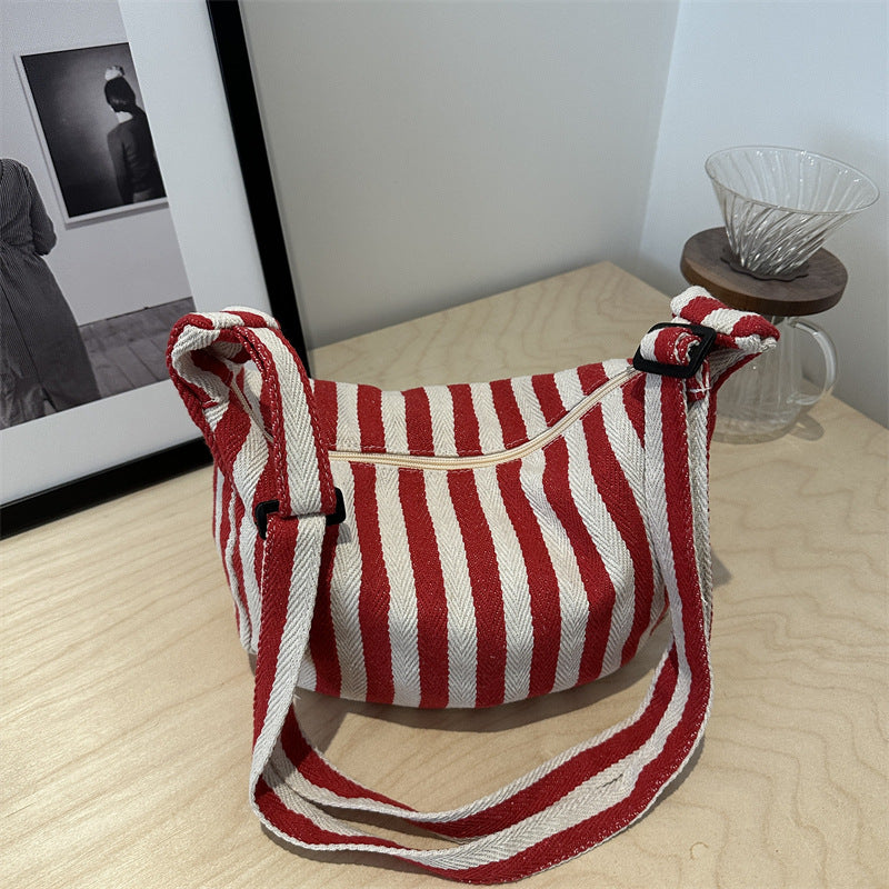 Women's Retro Literary Simplicity Fresh Striped Canvas Personal Leisure Fashion Handbags