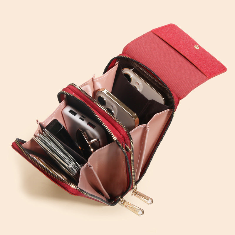 Women's Fashionable Leather Touch Screen Mobile Retro Solid Bags