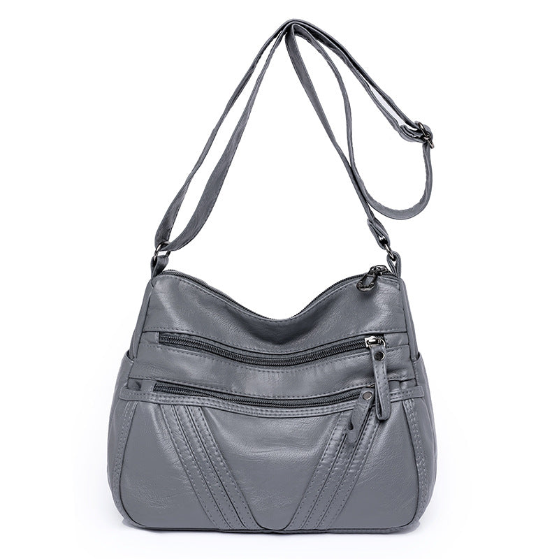 Women's Street Fashion Mom Washed Leather Large Shoulder Bags