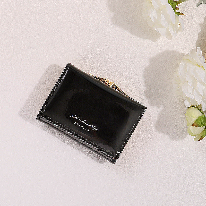 Mini Folding Snap-on Laser Leather Short Ladies Wallets