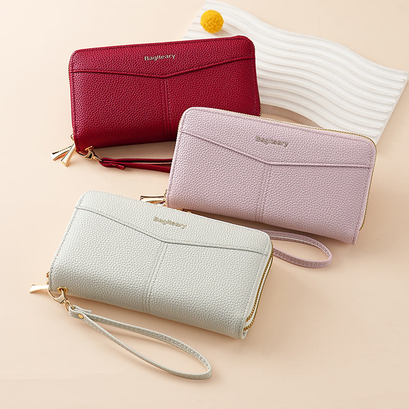 Women's Double Pull Large Capacity Lychee Pattern Ladies Wallet
