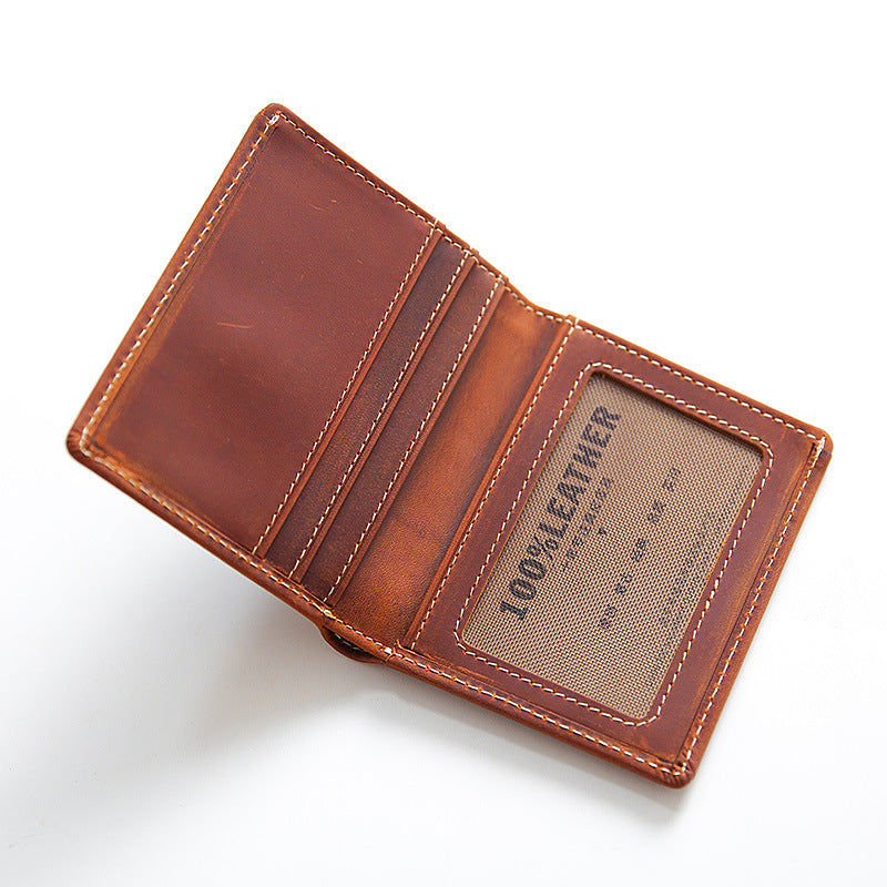Men's Layer Cowhide Two Fold Simple Retro Genuine Leather Driving License Men's Wallet