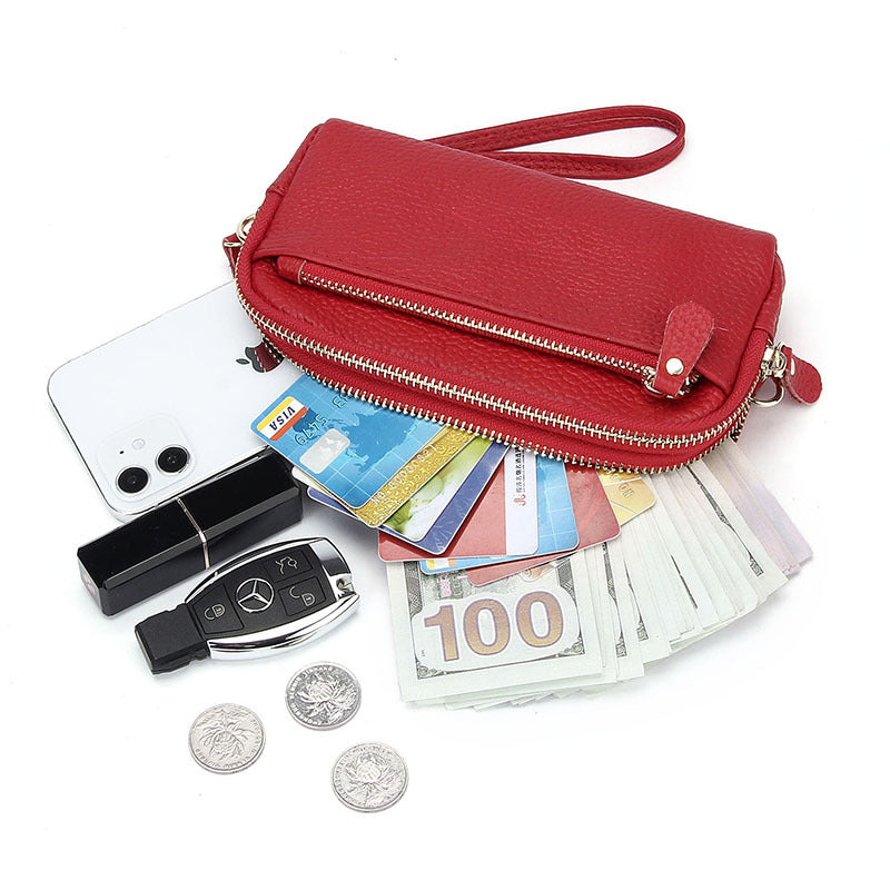 Women's Layer Leather Large Capacity Zipper Mobile Fashion Long Phone Bags