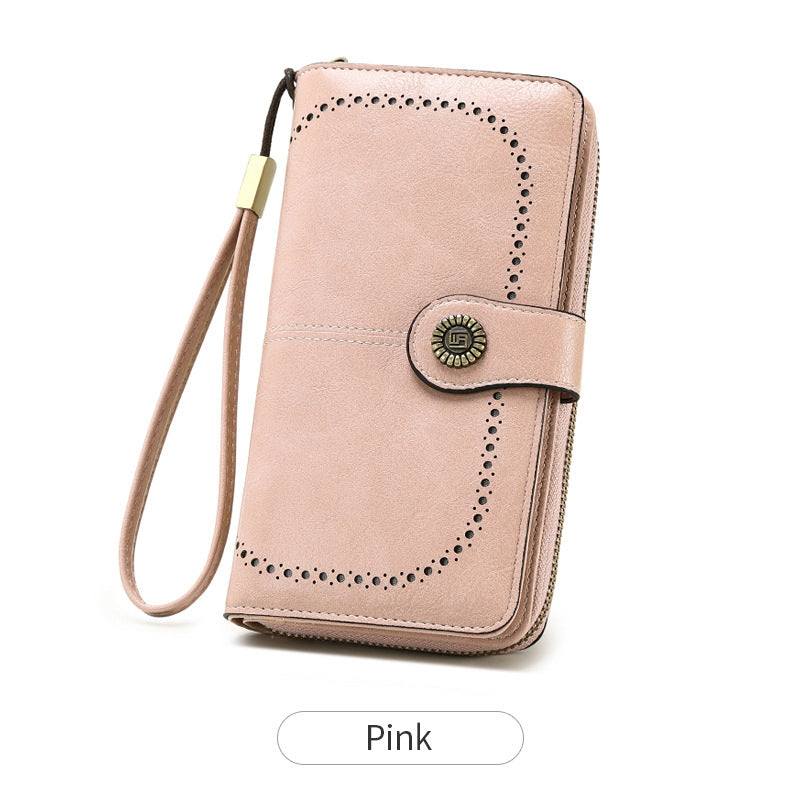 Leather Goods Lady Long Retro Large Capacity Folding Zipper Ladies Wallet