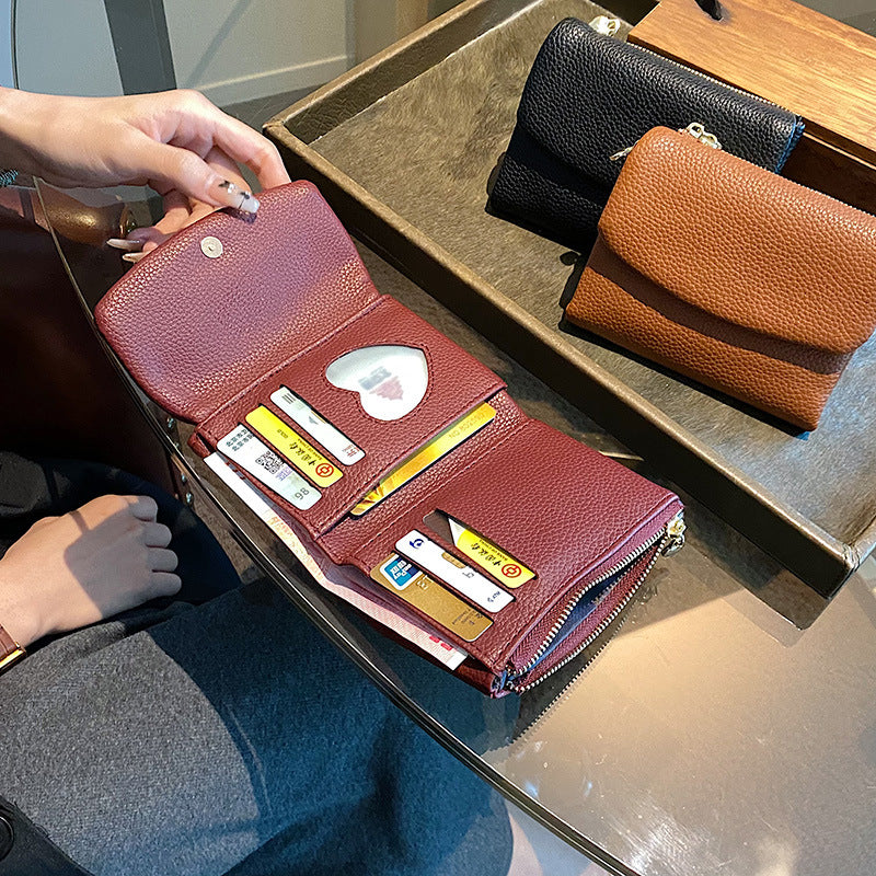 Women's Litchi Pattern Short Folding Large Capacity Card Holder