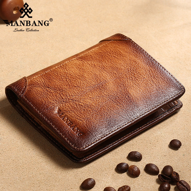 Men's Vertical Short First Layer Cowhide Classic Men's Wallets