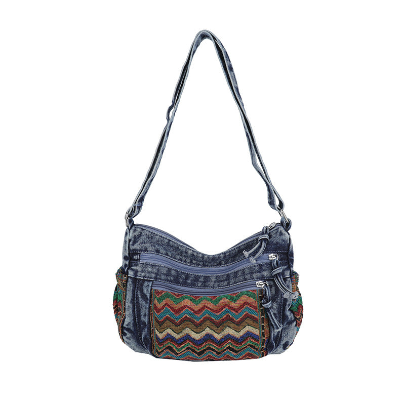 Retro Ethnic Style Embroidered Denim Commuter Large Capacity Female Women's Messenger Bag