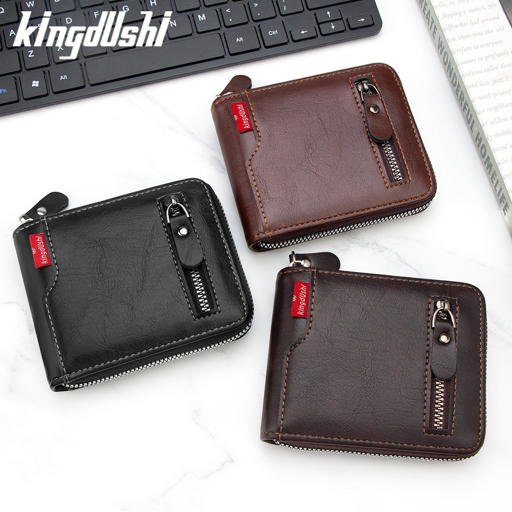 Men's Short Chain Multiple Slots Large Capacity Zipper Men's Wallet