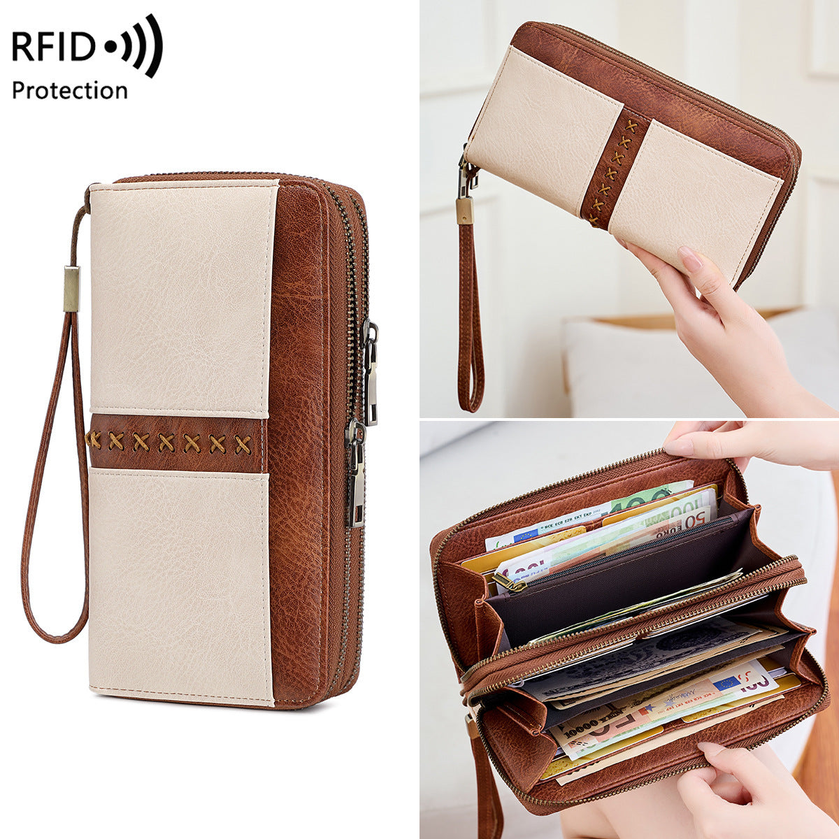 Women's & Men's Contrast Color Long Retro Large Capacity Ladies Wallet