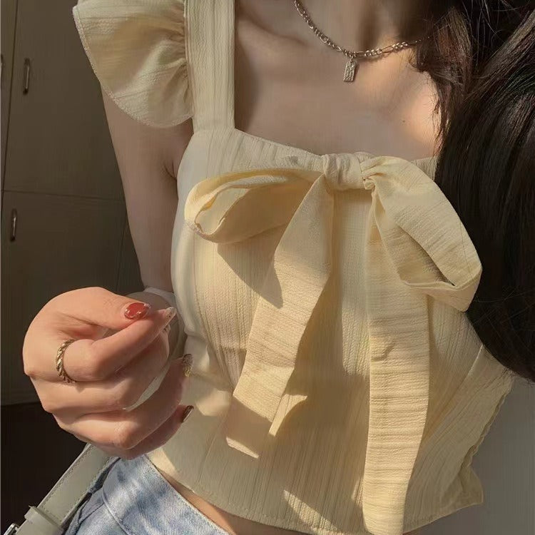 Women's Style Short Padded Strap Bow Flying Tanks Camis