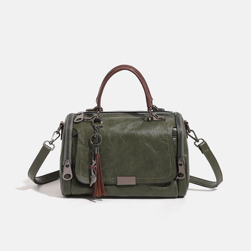 Women's Fashion Soft Leather Boston Pillow Simple Women's Shoulder Bag