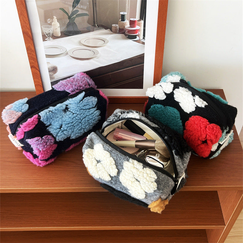 Woolen Big Flower Zipper Storage Business Trip Bags