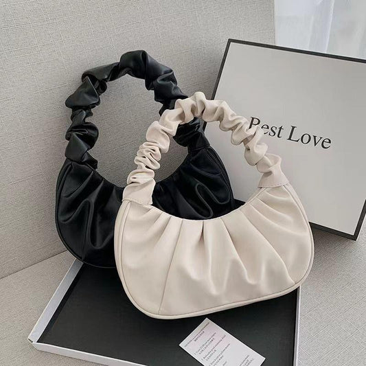 Women's Underarm Pleated Cloud Baguette Textured Shoulder Bags