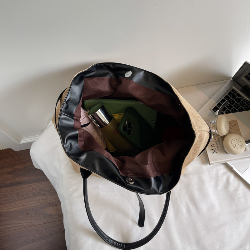 Large Suede Simple Solid Color Design Commuter Tote Bags