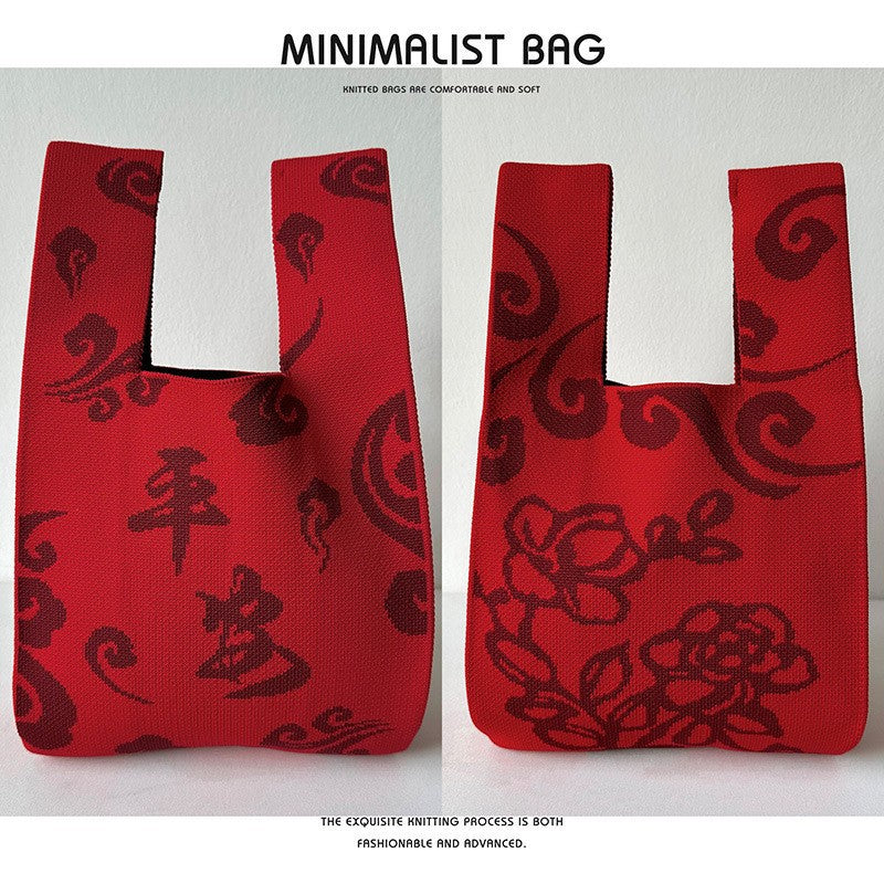 Women's Festive Gift Knitted Lucky Trendy Persimmon Handbags