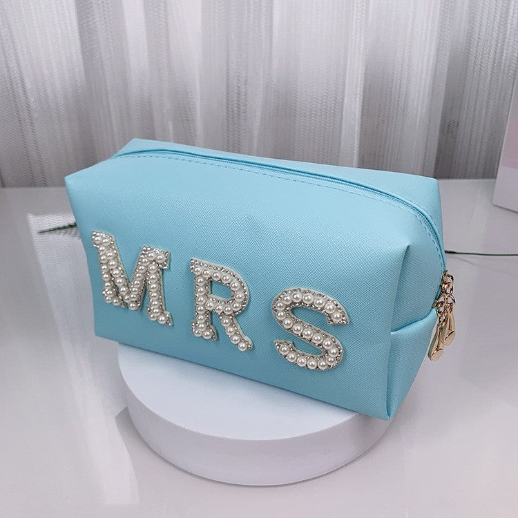 Pearl Lettered Make-up Clutch Octagonal Portable Makeup Bag