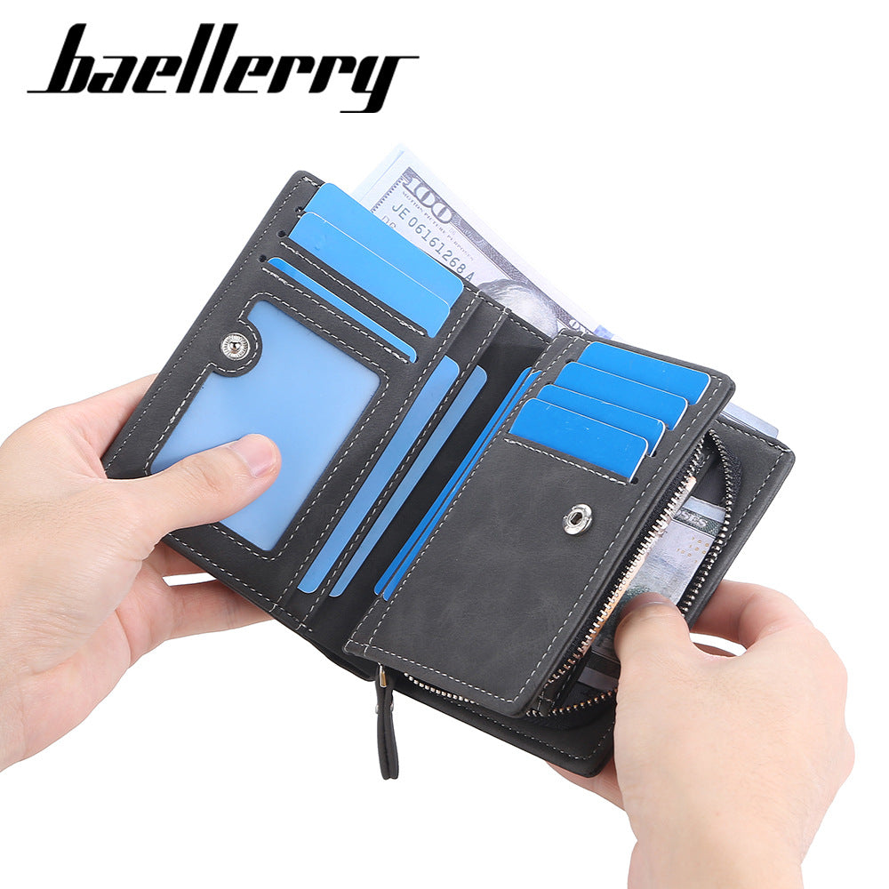 Men's Short Zipper Hasp Matte Leather Men's Wallet