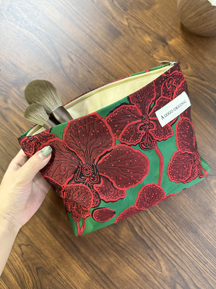 Retro Flower Portable Skin Care Buggy Makeup Bag