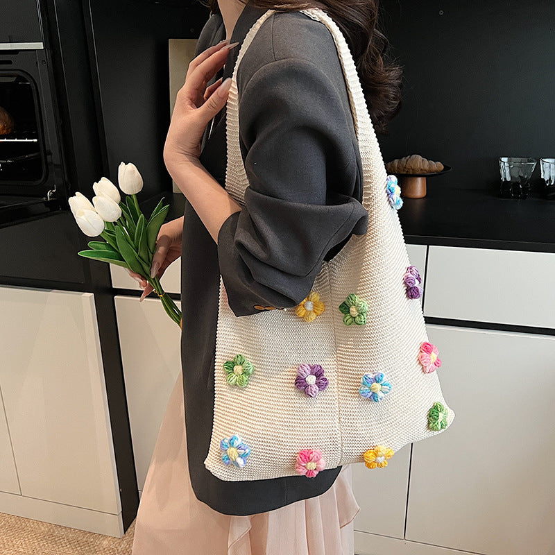 Women's Flower One Loose Feeling Wool Knitted Hand Carrying Simple Women's Shoulder Bag