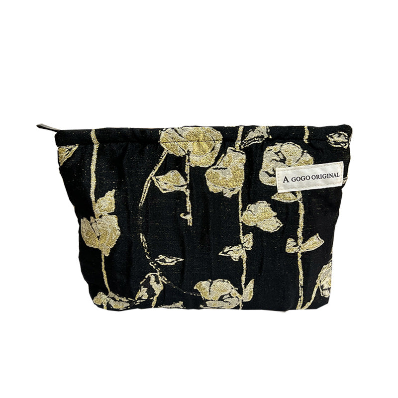 High-grade Jacquard Gold Silk Skin Care Buggy Portable Toiletry Canvas Makeup Bag