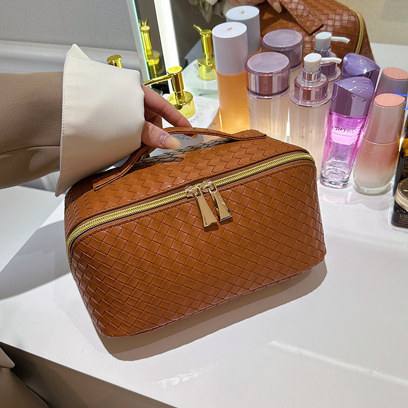 Woven Pattern High-grade Simple Large Capacity Storage Portable Tile Makeup Bag