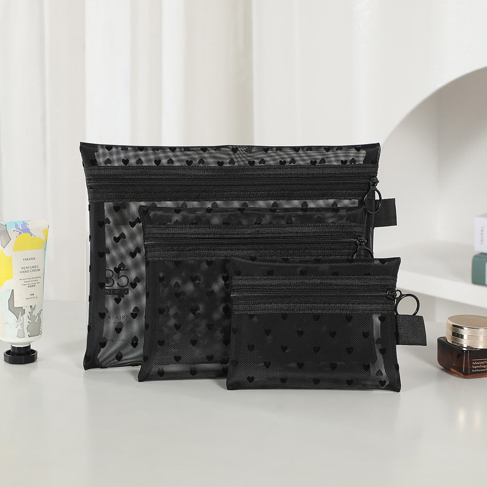 Graceful Portable Love Mesh Style Carry-on Cosmetic Bags